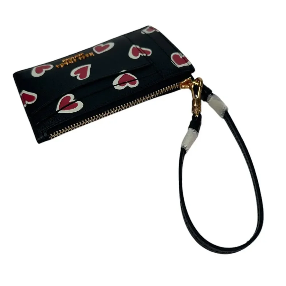 kate spade Morgan Stencil Hearts Embossed Printed Coin Card Case Wristlet Black